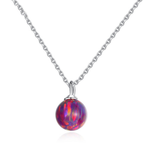 S925 Sterling Silver Opal Ball Pendant Necklace, Dainty Opal Jewelry AL615