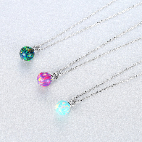 S925 Sterling Silver Opal Ball Pendant Necklace, Dainty Opal Jewelry AL615