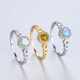 925 Sterling Silver Round Opal Ring, CZ Micro Pave, Dainty Jewelry AL614