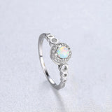 925 Sterling Silver Round Opal Ring, CZ Micro Pave, Dainty Jewelry AL614