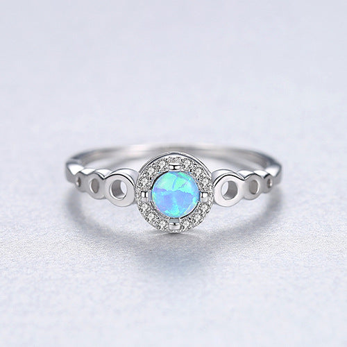 Round S925 Sterling Silver CZ Opal Ring, Micro Pave Opal Ring, Dainty Jewelry AL614