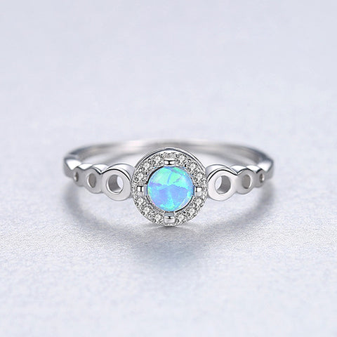 925 Sterling Silver Round Opal Ring, CZ Micro Pave, Dainty Jewelry AL614