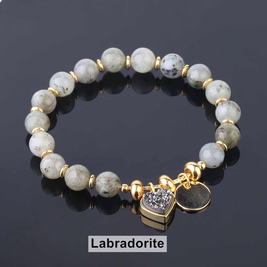 Heart Shape Druzy Natural Stone Beaded Bracelet