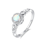 925 Sterling Silver Round Opal Ring, CZ Micro Pave, Dainty Jewelry AL614