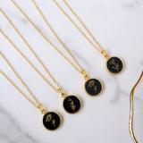 16" Gold Plated Round Black Obsidian Necklace, Carved Moonstone Flower Necklace, Healing Gemstone Jewelry KZ031