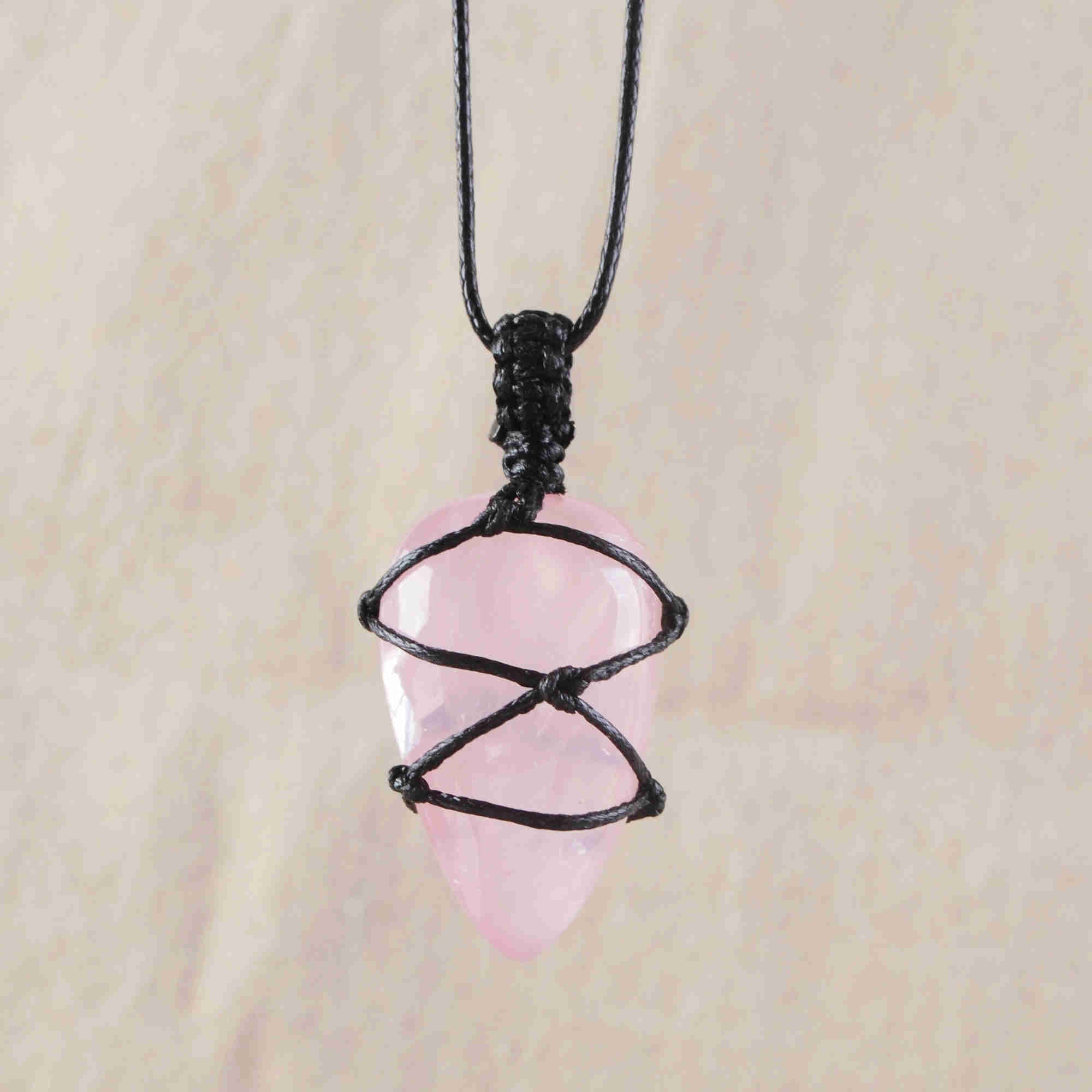 Natural Rose Quartz Wrap Necklace, Gemstone Necklace, Healing Crystal, Handmade Jewelry HUS226