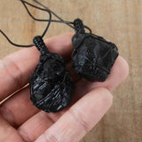 Raw Black Obsidian Wrap Necklace, Adjustable, Healing Rock Gemstone Jewelry HUS225