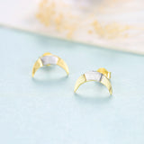 Gold & Silver Crescent Moon Stud Earrings, S925 Sterling Silver Moon Post Earrings AL103