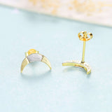 Gold & Silver Crescent Moon Stud Earrings, S925 Sterling Silver Moon Post Earrings AL103