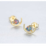 S925 Sterling Silver Opal Moon Stud Earrings AL104