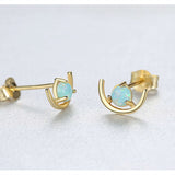 S925 Sterling Silver Opal Moon Stud Earrings AL104