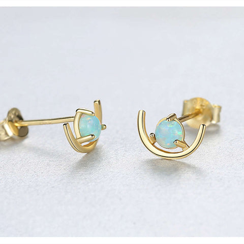 S925 Sterling Silver Opal Moon Stud Earrings in Gold Plated AL104
