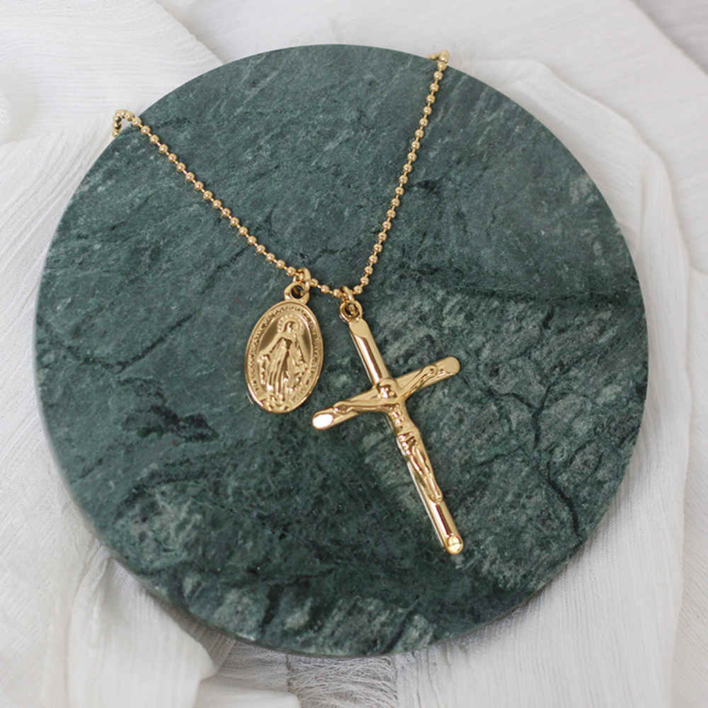 Gold Cross with Coin 18" Chain Necklace AL077