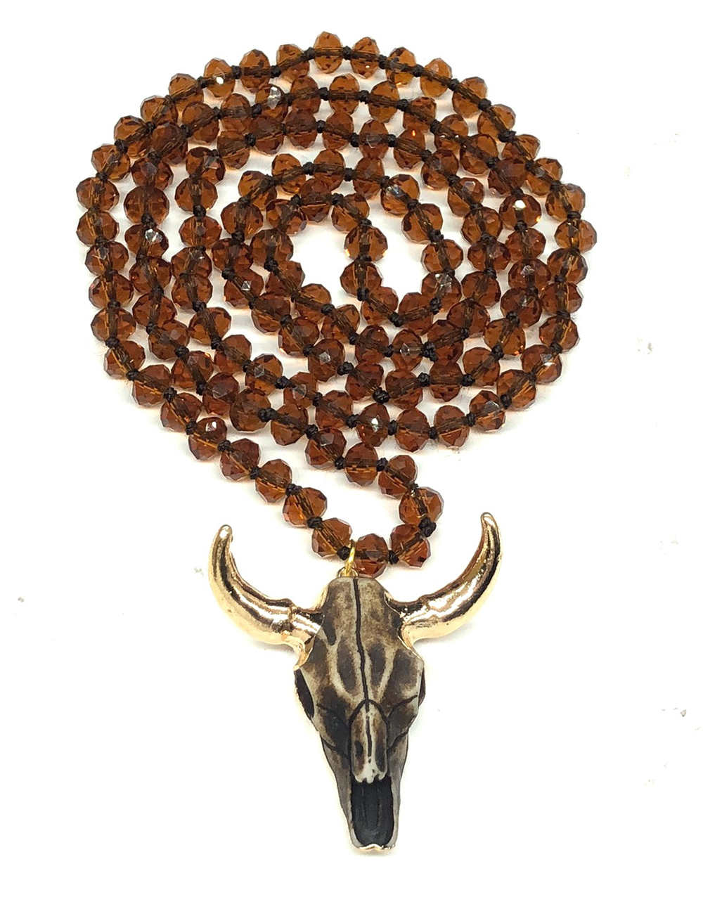 36" Ox Head Long Beaded Necklace AL082