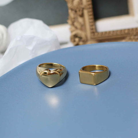 18K Gold Plated Heart and Rectangle Simple Band Ring AL078