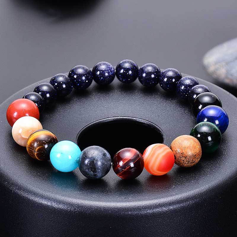 Natural Blue Sandstone Eight Planetary Bracelet, Gemstone Galaxy Galaxy Solar System Planet Bracelet Jewelry AL048