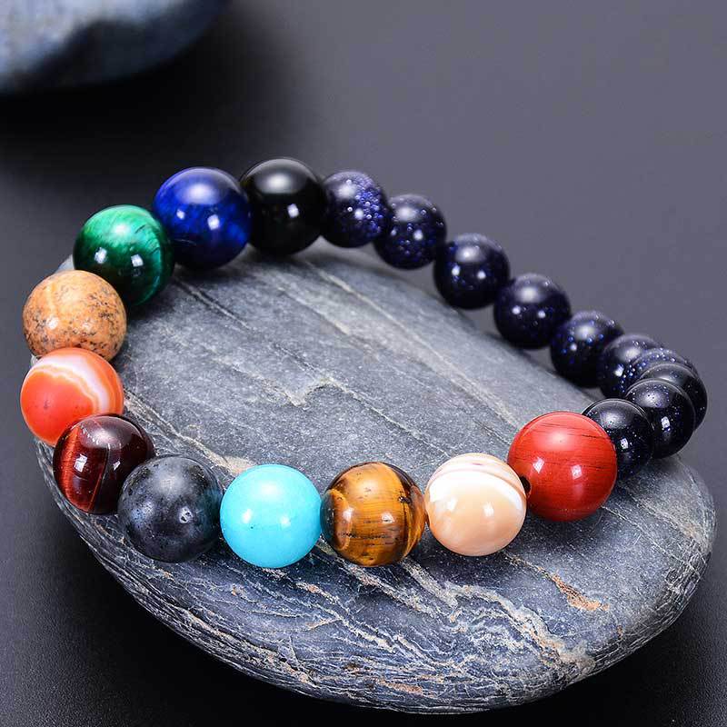 Natural Blue Sandstone Eight Planetary Bracelet, Gemstone Galaxy Galaxy Solar System Planet Bracelet Jewelry AL048