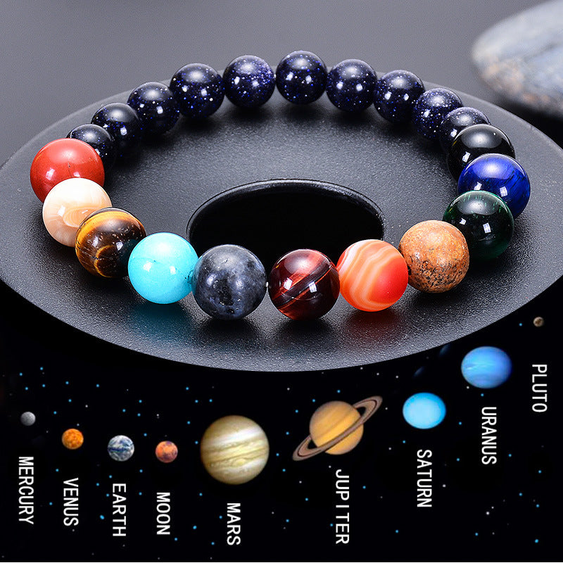 Natural Blue Sandstone Eight Planetary Bracelet, Gemstone Galaxy Galaxy Solar System Planet Bracelet Jewelry AL048