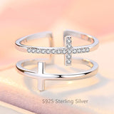 CZ Double Cross Ring, Gold Plated Brass/S925 Sterling Silver Open Ring, Micro Pave Jewelry Ring AL454