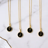 16" Gold Plated Round Black Obsidian Necklace, Carved Moonstone Flower Necklace, Healing Gemstone Jewelry KZ031