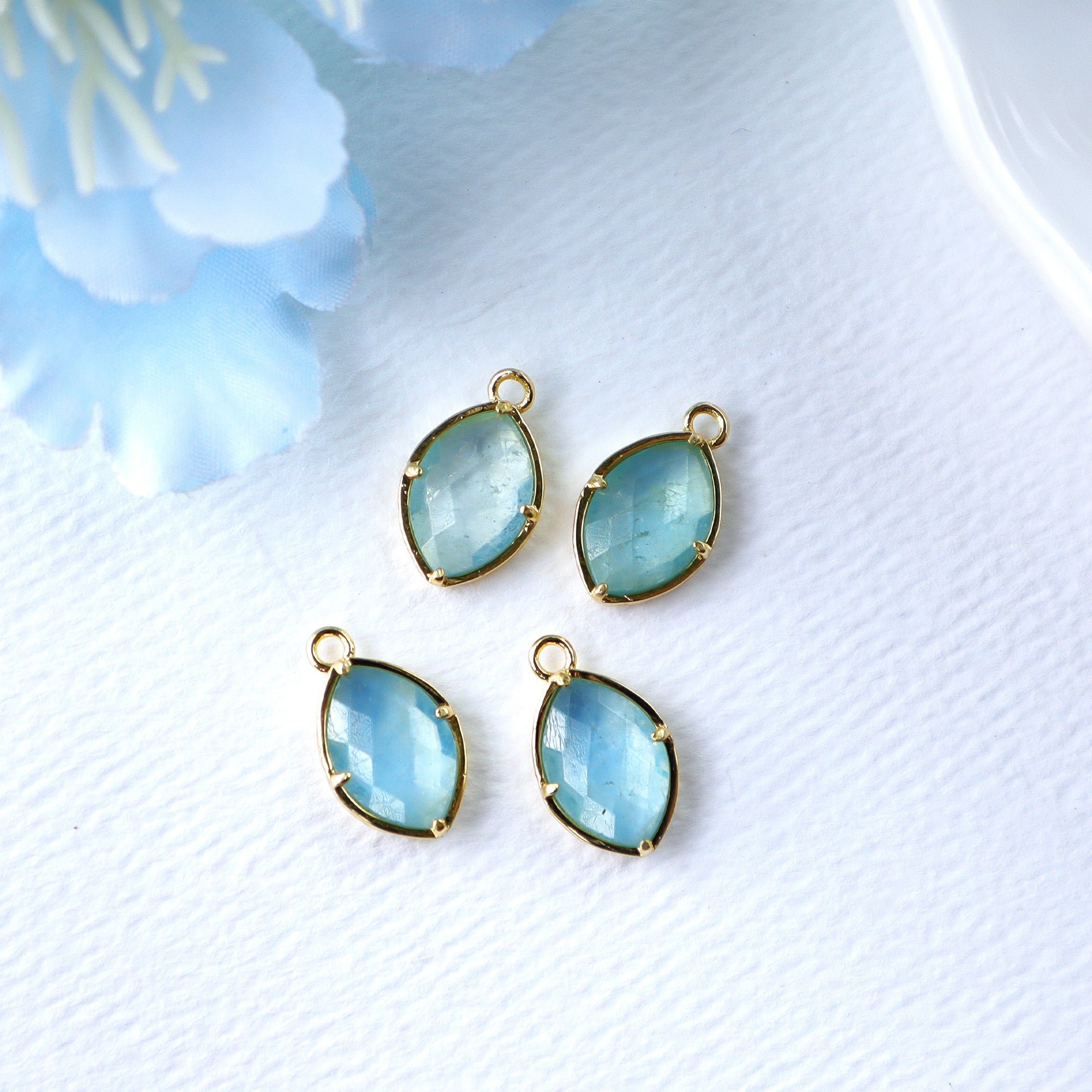 16" Gold Plated Leaf & Marquise Rainbow Gemstone Faceted Necklace, Amazonite Aquamarine Turquoise Birthstone Crystal Necklace Jewelry BT015