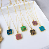 Personalized 16" Gold Plated Bezel Square Rainbow Gemstone Letter Necklace, Healing Crystal Jewelry, You choose stone and letter KZ012-N