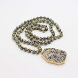 36" Slab Gemstone Pendant Necklace, Mala Beaded Long Necklace AL083