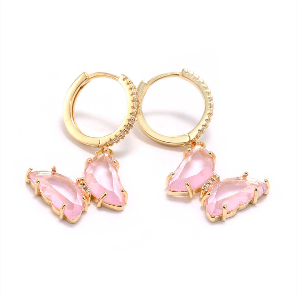 Gold Plated Zircon Colorful Butterfly Earrings AL013