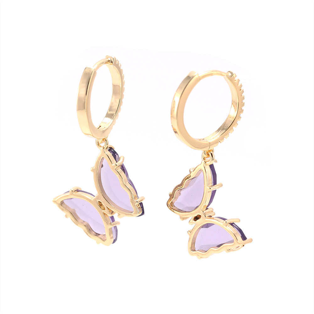 Gold Plated Zircon Colorful Butterfly Earrings AL013