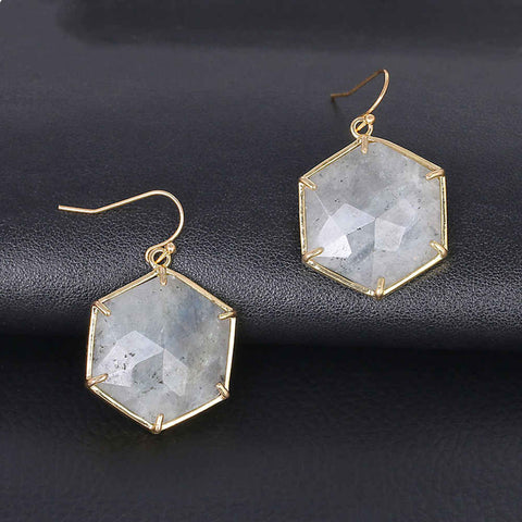 Natural Rose Quartz Labradorite Turquoise Diamond Shape Earrings AL149