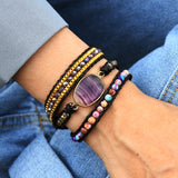 Faceted Colorful Fluorite 4mm Crystal Stone Beads Layers Leather Wrap Bracelet, Handmade Boho Jewelry HD0324