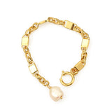 Gold Natural Real Pearl Thick Chain Bracelet WX1778