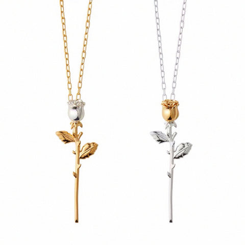 20" Gold/Silver Rose Flower Necklace Titanium Steel Pendant Necklace For Men and Women Hip Hop Fashion AL566