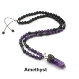 Hexagon Crystal Point Pendant Mala Bead Long Necklace AL350