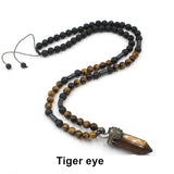 Hexagon Crystal Point Pendant Mala Bead Long Necklace AL350