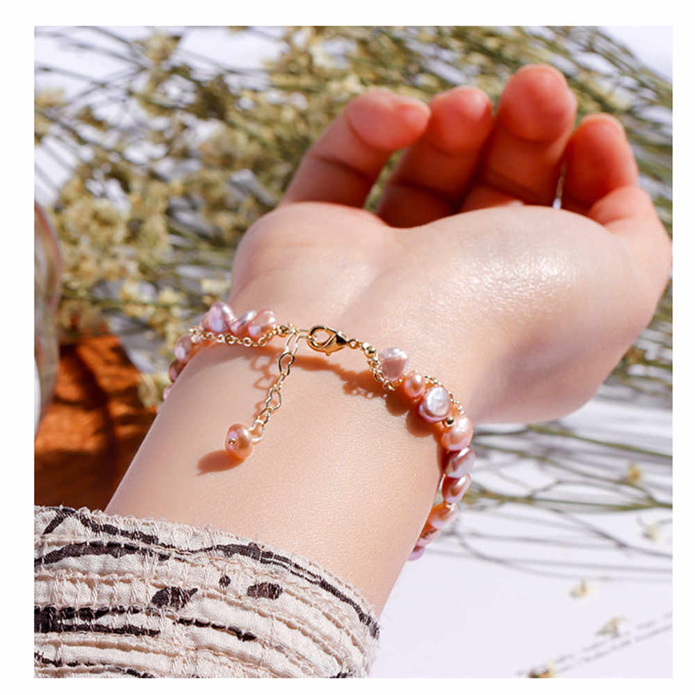 gold plated Baroque Pink pearl bracelet