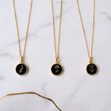 16" Gold Plated Round Black Obsidian Necklace, Carved Moonstone Flower Necklace, Healing Gemstone Jewelry KZ031