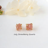Gold Plated Claw Natural Birthstone Stud Eartrings, Strawberry Quartz Peridot Garnet Earrings, Healing Gemstone Jewelry BT009