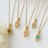 16" Gold Raw Gemstone Diamond Pendant Necklace, Healing Birthstone Fashion Jewelry BT006