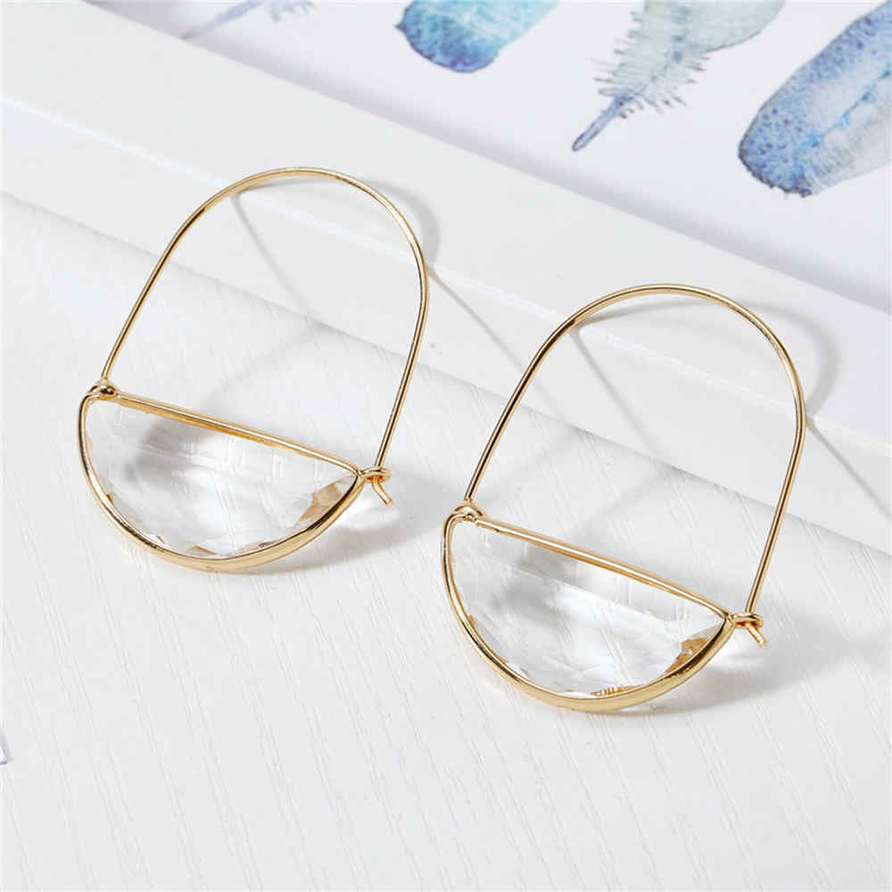 Gold Glass Semicircle Crystal Earrings AL429