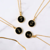 16" Gold Plated Round Black Obsidian Necklace, Carved Moonstone Flower Necklace, Healing Gemstone Jewelry KZ031