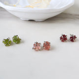 Silver Plated Claw Raw Birthstone Stud Earrings, Strawberry Quartz Peridot Garnet Post Earrings, Healing Gemstone Jewelry BT010