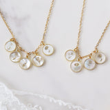 16" Personalized Gold Bezel Round White Shell Carved Birthflower Necklace, Birth Flower Jewelry KZ046