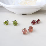 Silver Plated Claw Raw Birthstone Stud Earrings, Strawberry Quartz Peridot Garnet Post Earrings, Healing Gemstone Jewelry BT010