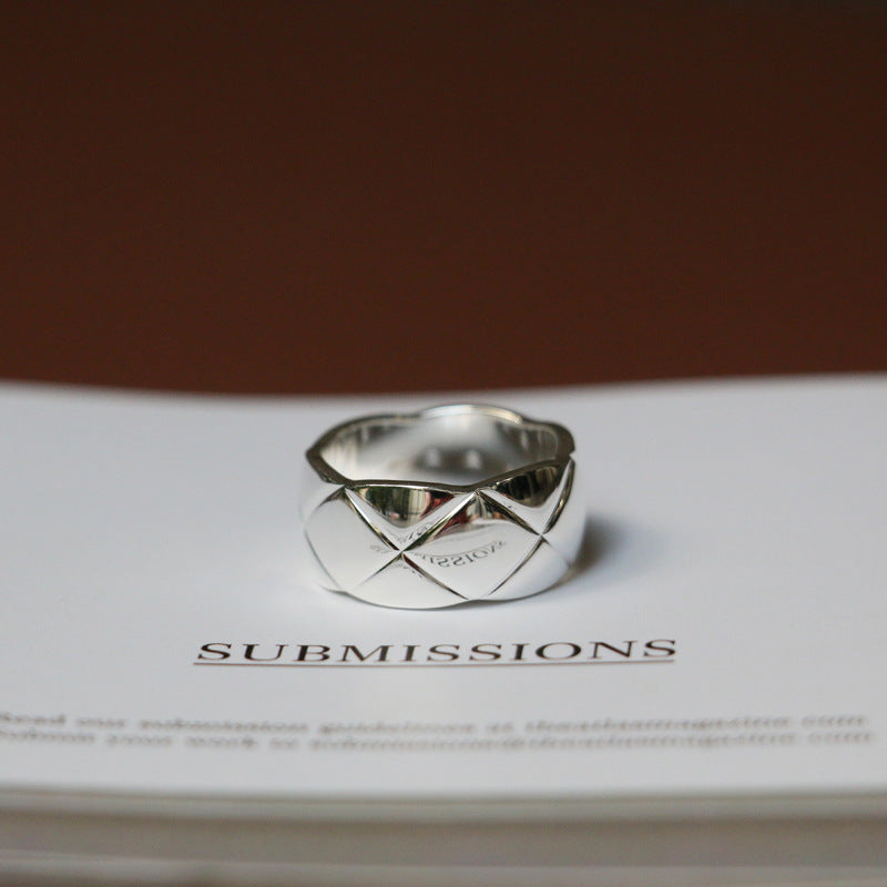 Titanium Steel Plating Gold Cross Diamond Ring Silver Band Ring Simple Jewelry AL358