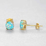 S925 Sterling Silver Four-claw Round Opal Stud Earrings AL100