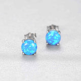 S925 Sterling Silver Four-claw Round Opal Stud Earrings AL100