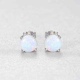 S925 Sterling Silver Four-claw Round Opal Stud Earrings AL100