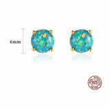 S925 Sterling Silver Four-claw Round Opal Stud Earrings AL100