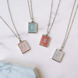 Personalized 16" Silver Plated Bezel Rectangle Rainbow Gemstone Letter Necklace, You Choose Stone and Letter KZ034-N